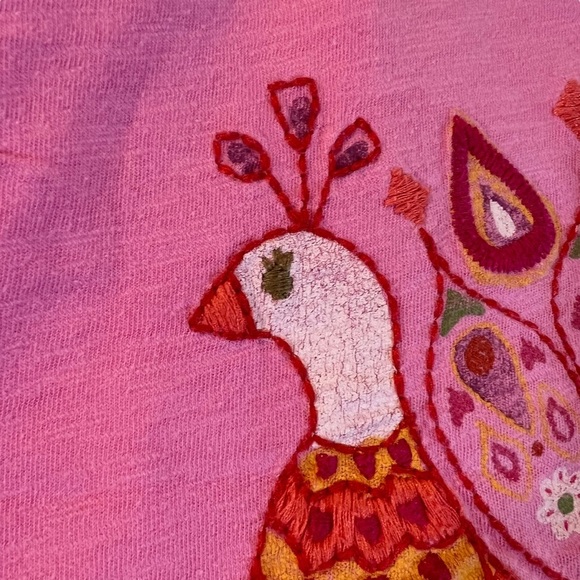 Baby Gap Girls Peacock T Shirt 3T Embroidered Boho Bird Colorful Keyhole Back - Picture 5 of 8